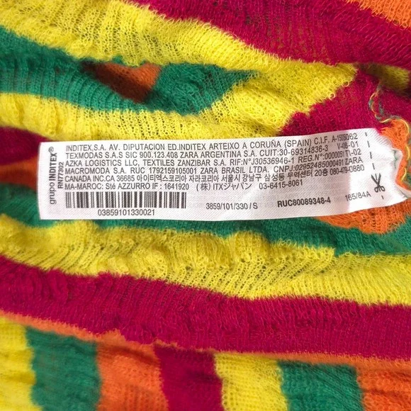 ZARA Women's Midi Dress SMALL Linen Blend Knit Striped 3859/101 Multicolor Asymm - Picture 9 of 10